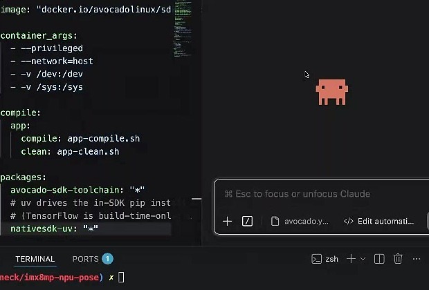The Avocado MCP editing avocado.yaml in place — query the feeds, pick the package, write the config.